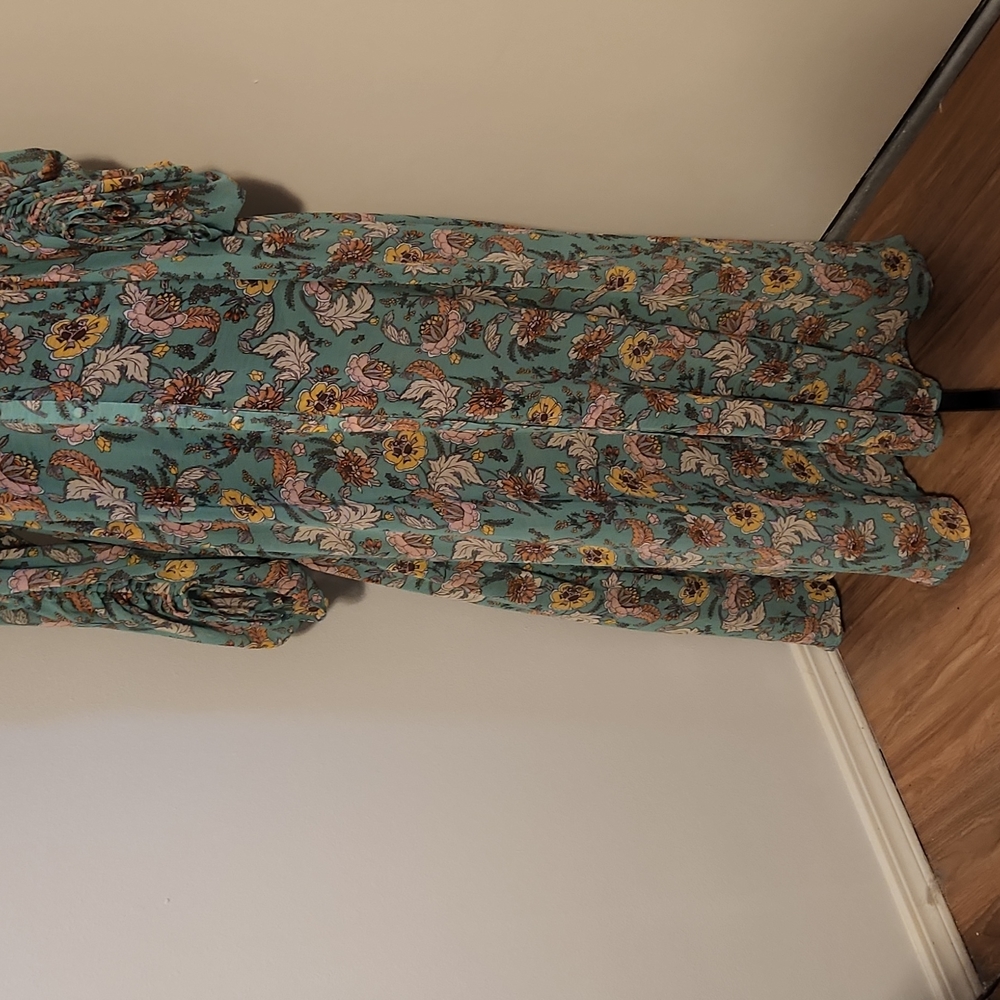 Free People green Long sleeve sheer floral fall Maxi Dress - Picture 8 of 13
